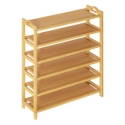 6 Layers Natural Wood Bamboo Shelf Entryway Storage Shoe Rack Home Furniture