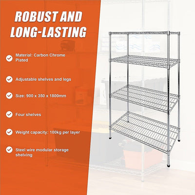 Modular Wire Storage Shelf 900 x 350 x 1800mm Steel Shelving