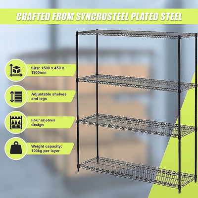 Modular Wire Storage Shelf 1500 x 450 x 1800mm Steel Shelving