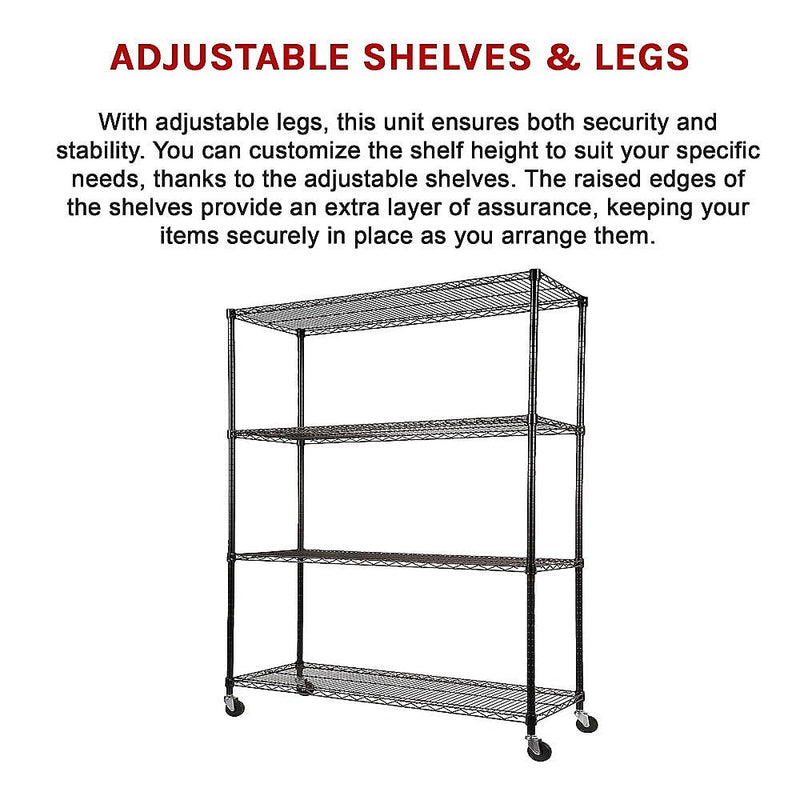 Modular Wire Storage Shelf 1500 x 450 x 1920mm Steel Shelving with Wheels