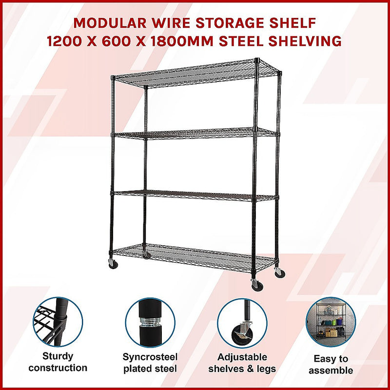 Modular Wire Storage Shelf 1200 x 600 x 1800mm Steel Shelving