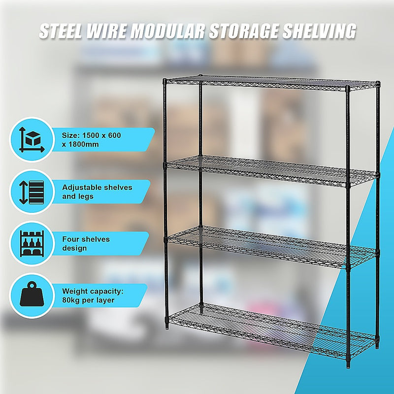 Modular Wire Storage Shelf 1200 x 600 x 1800mm Steel Shelving