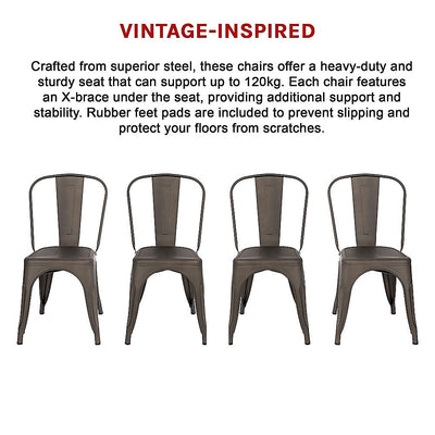 4x Kitchen Dining Chairs Stackable Vintage Metal Chair Backrest Side Chair