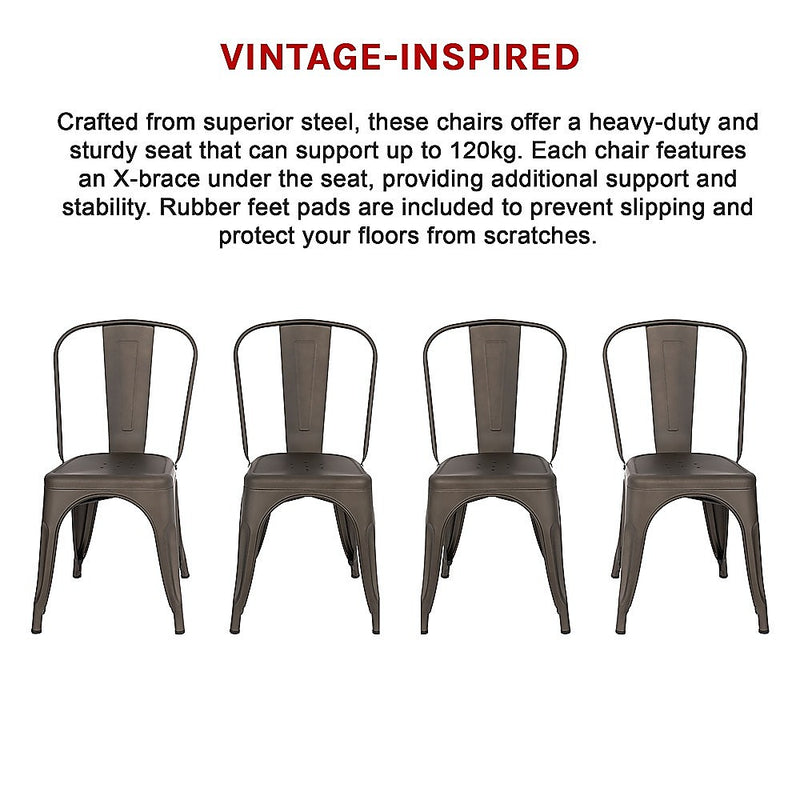 4x Kitchen Dining Chairs Stackable Vintage Metal Chair Backrest Side Chair