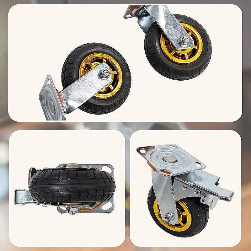 Castor Wheels 4 x 6" 150mm Swivel Silent Caster 2 Brakes 800KG