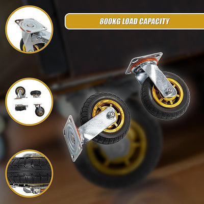 Castor Wheels 4 x 6" 150mm Swivel Silent Caster 2 Brakes 800KG