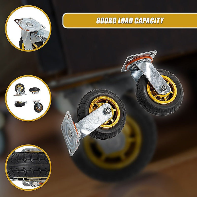 Castor Wheels 4 x 6" 150mm Swivel Silent Caster 2 Brakes 800KG