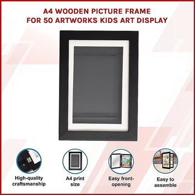 A4 Wooden Picture Frame For 50 Artworks Kids Art Display