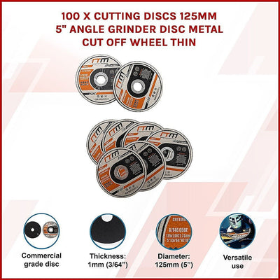 100 x Cutting Discs 125mm 5" Angle Grinder Disc Metal Cut Off Wheel Thin