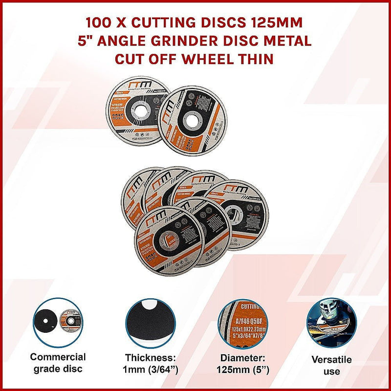 100 x Cutting Discs 125mm 5" Angle Grinder Disc Metal Cut Off Wheel Thin