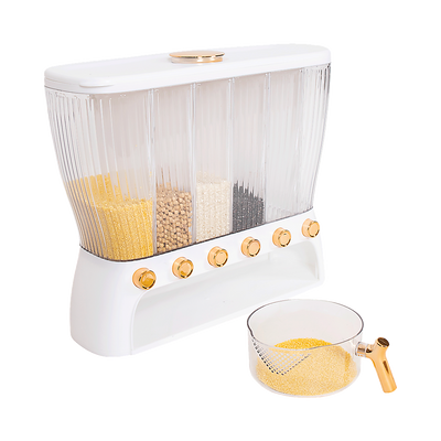 6 Grids Dispenser Storage Container Rice Cereal Beans Grain