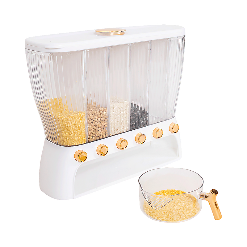 6 Grids Dispenser Storage Container Rice Cereal Beans Grain