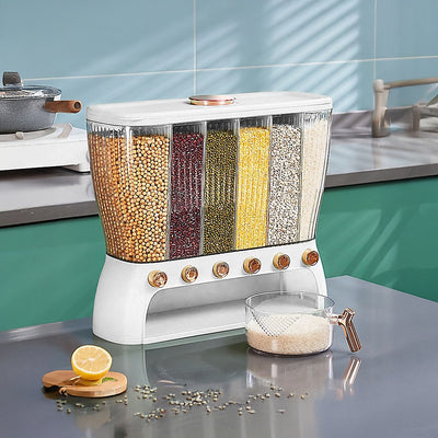 6 Grids Dispenser Storage Container Rice Cereal Beans Grain