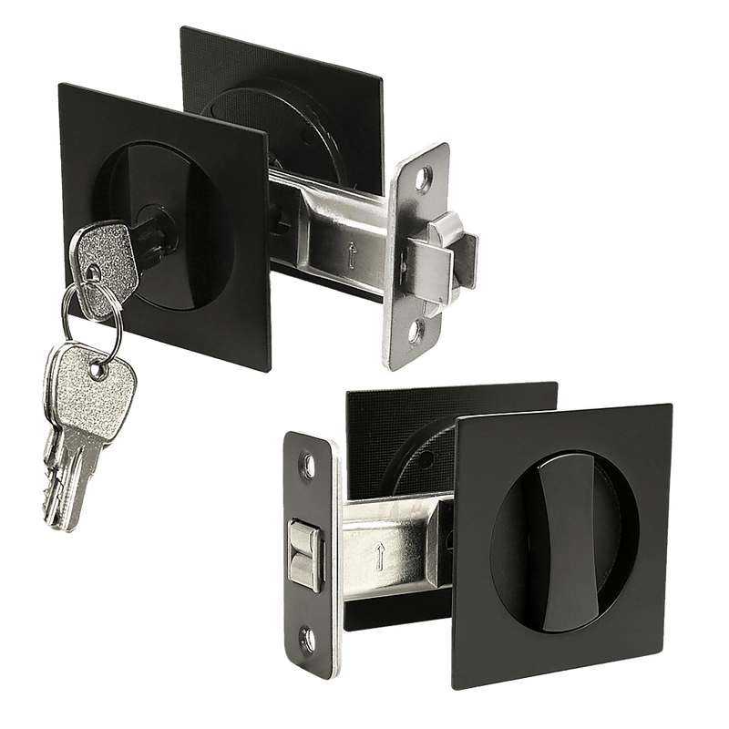 2x Contemporary Entry Square Pocket Door Hardware with Key
