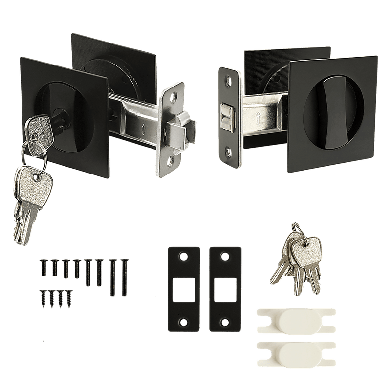 2x Contemporary Entry Square Pocket Door Hardware with Key