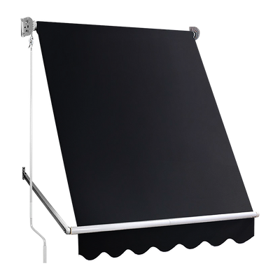 Retractable Fixed Pivot Arm Window Awning Patio Garden Blinds 2.4m x 2.1m Black