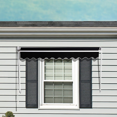 Retractable Fixed Pivot Arm Window Awning Patio Garden Blinds 2.4m x 2.1m Black