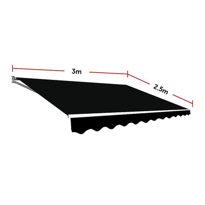 Outdoor Folding Arm Awning Retractable Sunshade Canopy Black 3.0m x 2.5m