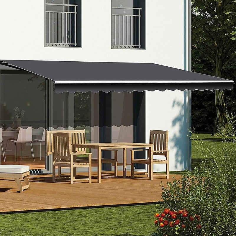 Motorised Outdoor Folding Arm Awning Retractable Sunshade Canopy Grey 5.0m x 3.0m