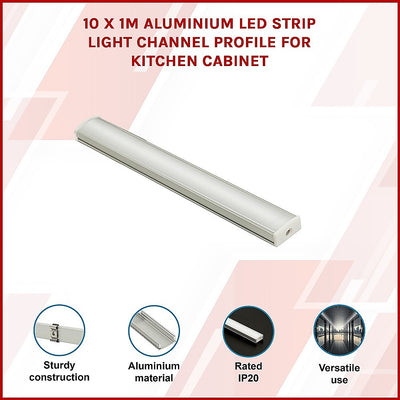 10 x 1M Aluminium LED Strip Light Channel Profile for Kitchen Cabinet