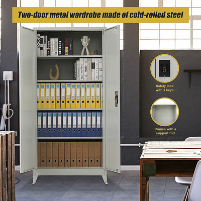 Two-Door Metal Cabinet Shelf Storage for Home Office Gym