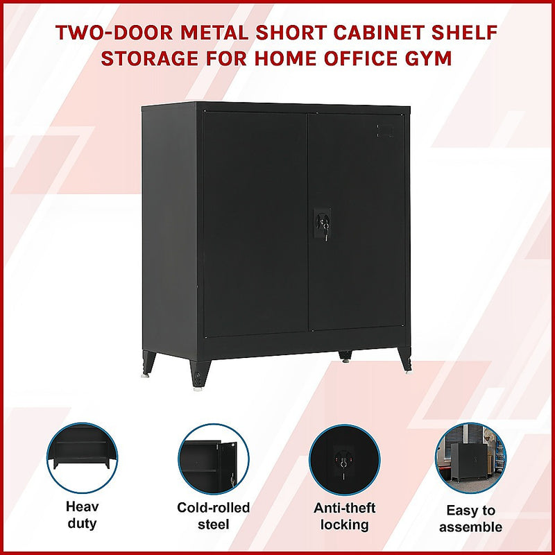 Two-Door Metal Short Cabinet Shelf Storage for Home Office Gym