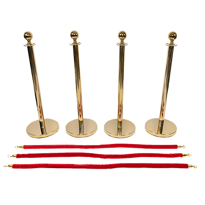 4 x Queue Barriers + 3 Ropes Exhibition Crowd Control Bollards