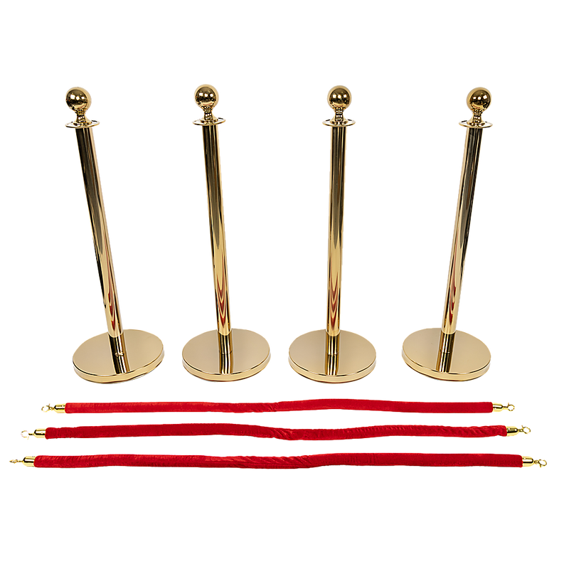 4 x Queue Barriers + 3 Ropes Exhibition Crowd Control Bollards