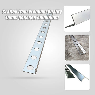 10 x Tile Trim Heavy Duty L Shaped Edge Aluminium 10mm