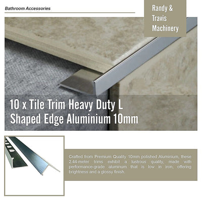 10 x Tile Trim Heavy Duty L Shaped Edge Aluminium 10mm