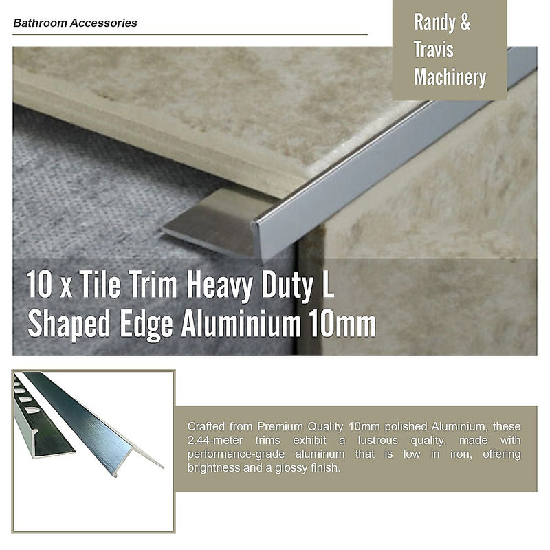 10 x Tile Trim Heavy Duty L Shaped Edge Aluminium 10mm