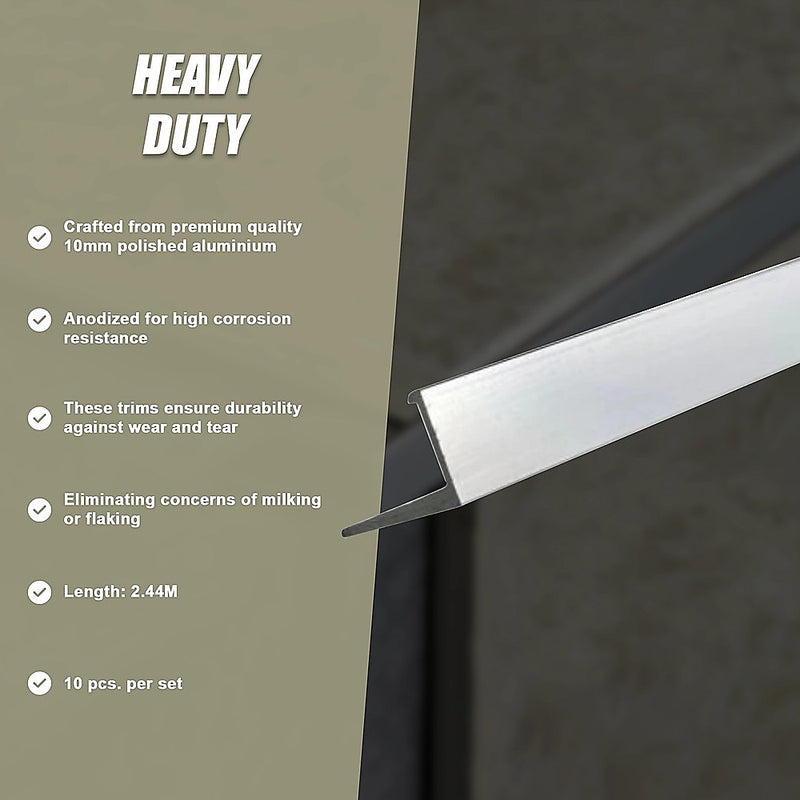 10 x Tile Trim Heavy Duty L Shaped Edge Aluminium 10mm