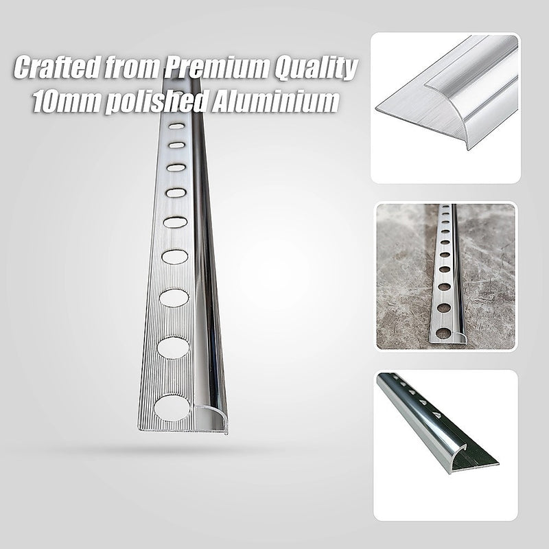 10 x Tile Trim Heavy Duty Round Edge Aluminium 10mm