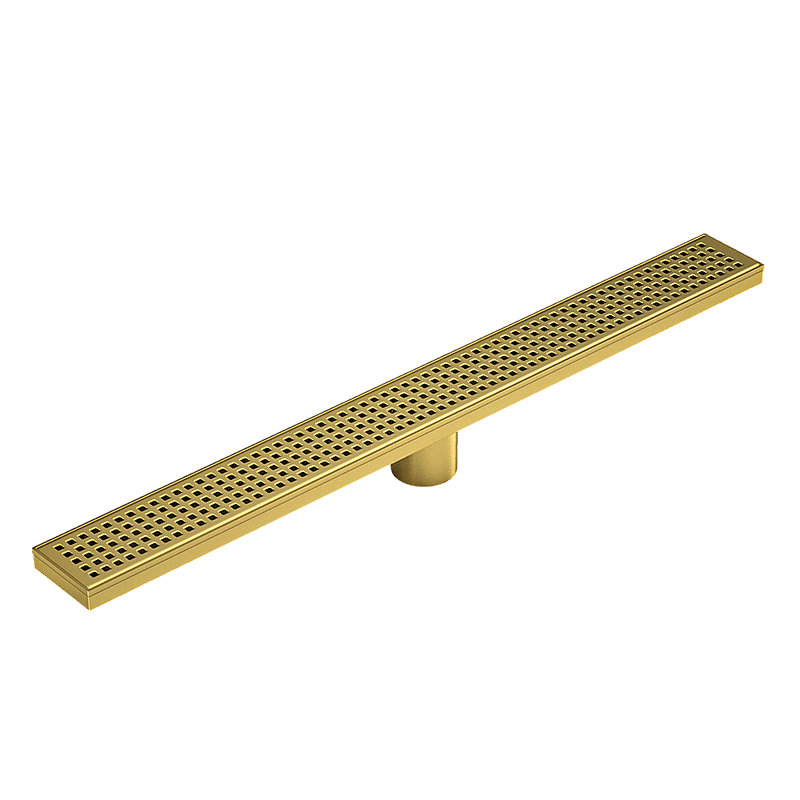 1200mm Bathroom Shower Brushed Brass Grate Drain w/ Centre outlet Floor Waste Square Pattern