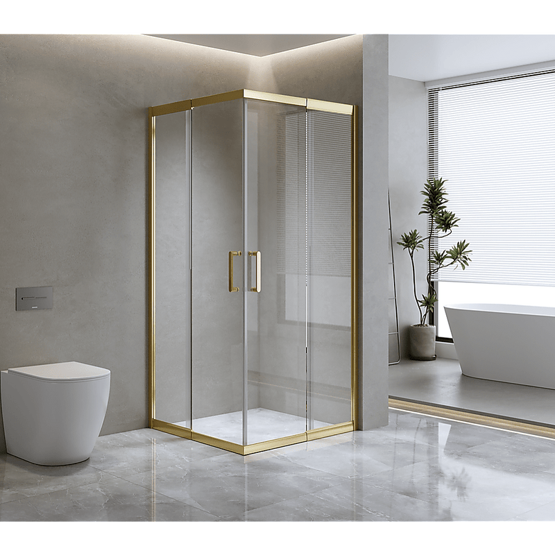 Adjustable 1200x1000mm Double Sliding Door Glass Shower Screen in Gold