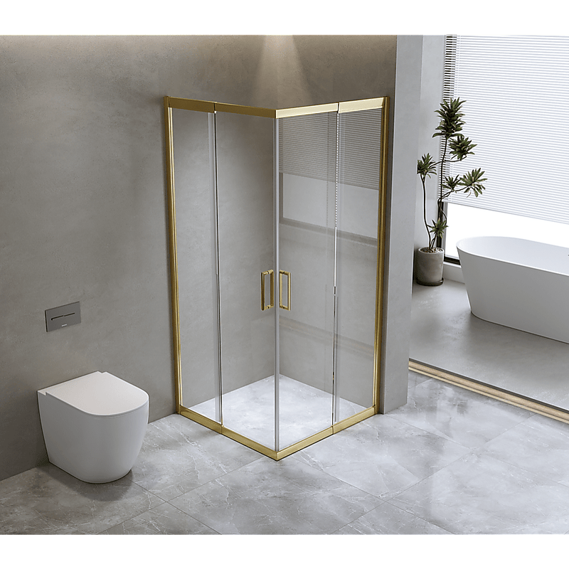 Adjustable 1200x1100mm Double Sliding Door Glass Shower Screen in Gold