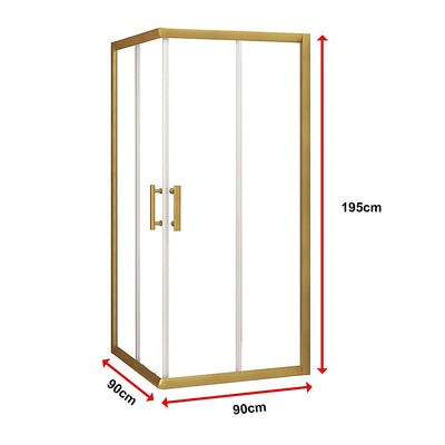 Adjustable 900x900mm Double Sliding Door Glass Shower Screen in Gold