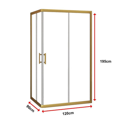 Adjustable 900x1200mm Double Sliding Door Glass Shower Screen in Gold