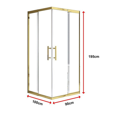 Adjustable 1000x900mm Double Sliding Door Glass Shower Screen in Gold