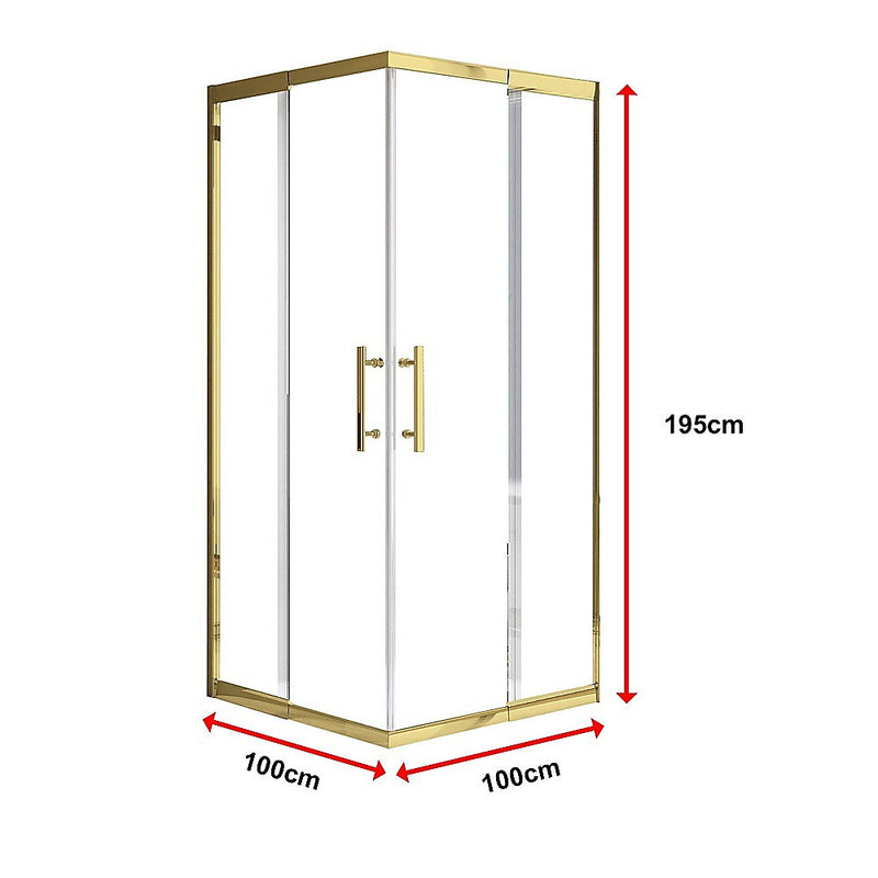 Adjustable 1000x1000mm Double Sliding Door Glass Shower Screen in Gold