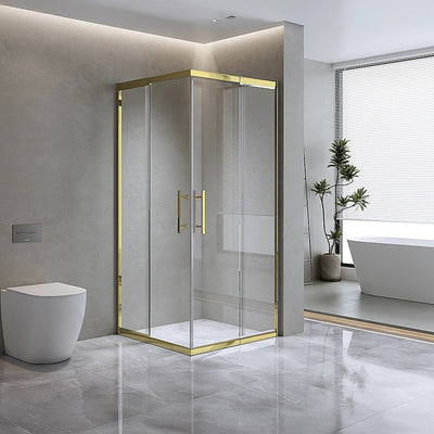 Adjustable 1100x1100mm Double Sliding Door Glass Shower Screen in Gold