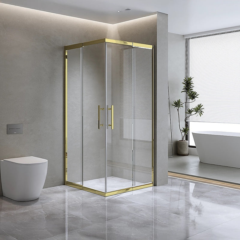 Adjustable 1100x1100mm Double Sliding Door Glass Shower Screen in Gold