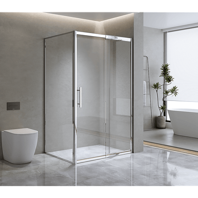 Adjustable 1500x1010mm Single Door Corner Sliding Glass Shower Screen in Chrome