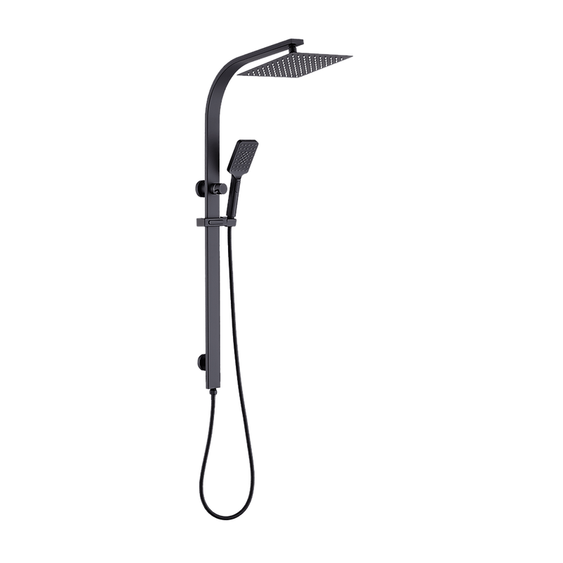 WELS 10" Rain Shower Head Set Square Dual Heads High Pressure with Handheld in Black