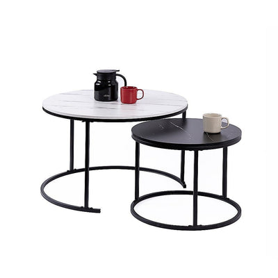 Set of 2 Coffee Table Round Marble Nesting Side End Table Furniture