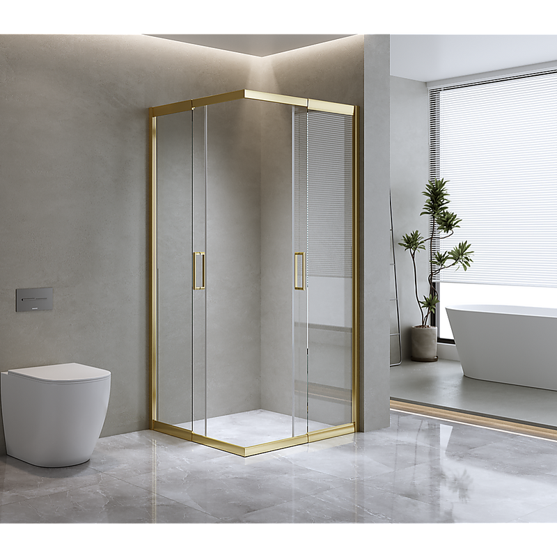 Adjustable 900x900mm Double Sliding Door Glass Shower Screen in Gold