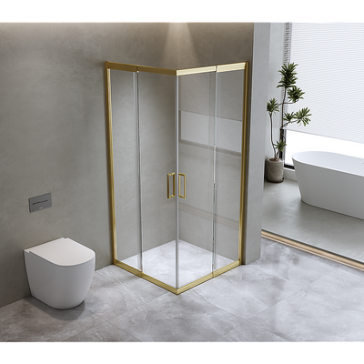 Adjustable 900x900mm Double Sliding Door Glass Shower Screen in Gold