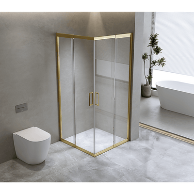 Adjustable 1100x1200mm Double Sliding Door Glass Shower Screen in Gold