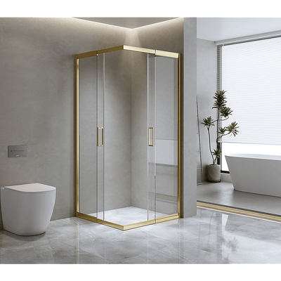 Adjustable 1200x1100mm Double Sliding Door Glass Shower Screen in Gold