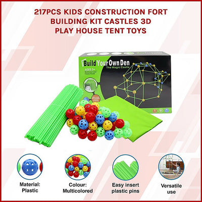 217pcs Kids Construction Fort Building Kit Castles 3D Play House Tent Toys